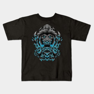 angry lion with flower and ornaments Kids T-Shirt